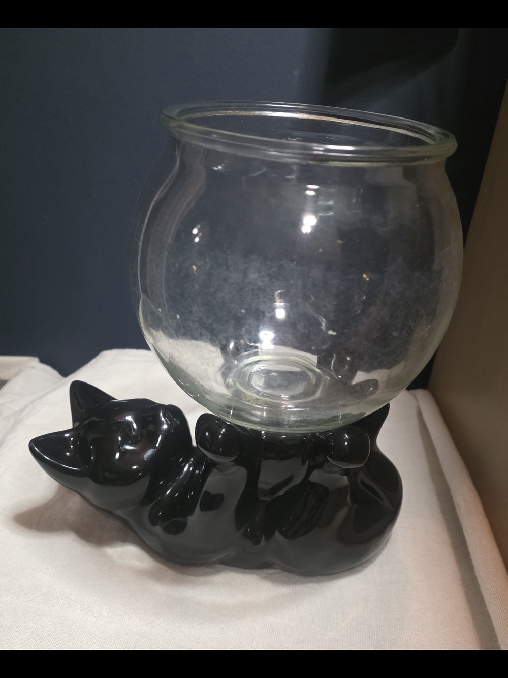 Vintage Royal Haeger Pottery Black Cat Base ONLY (NO Fish Bowl) 10x5x5
